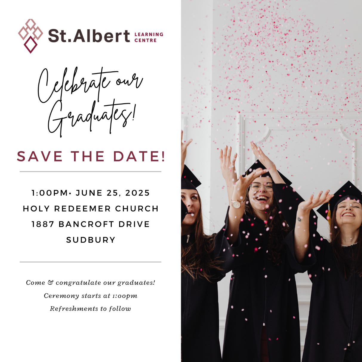 Celebrate St. Albert Graduates on Wednesday, June 25th at Holy Redeemer Church!
